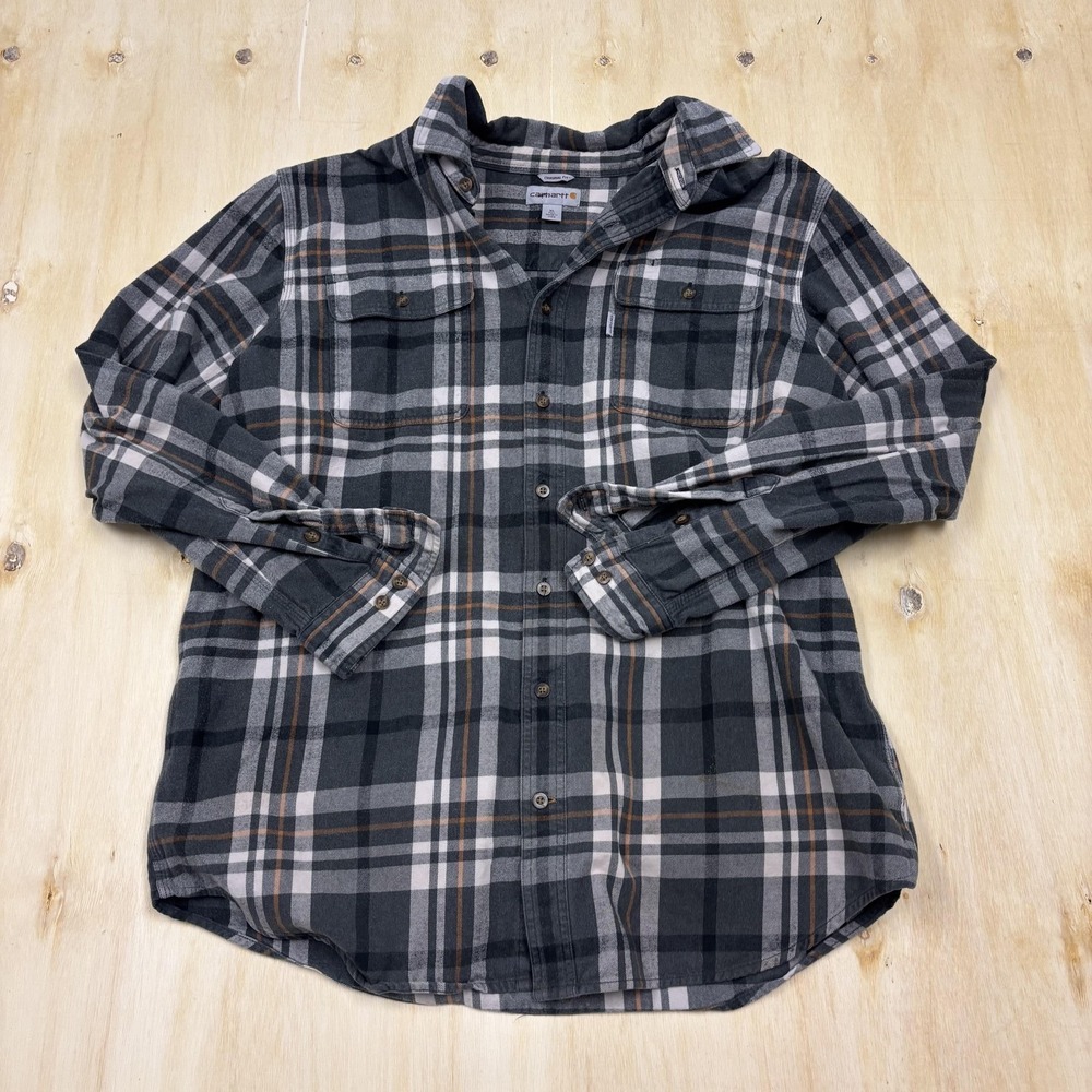 Vintage Carhartt Flannel Shirt Mens XL Gray Plaid Long Sleeve Workwear Button Up